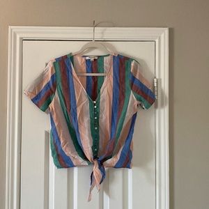 Madewell brand linen button down tee with tie waist